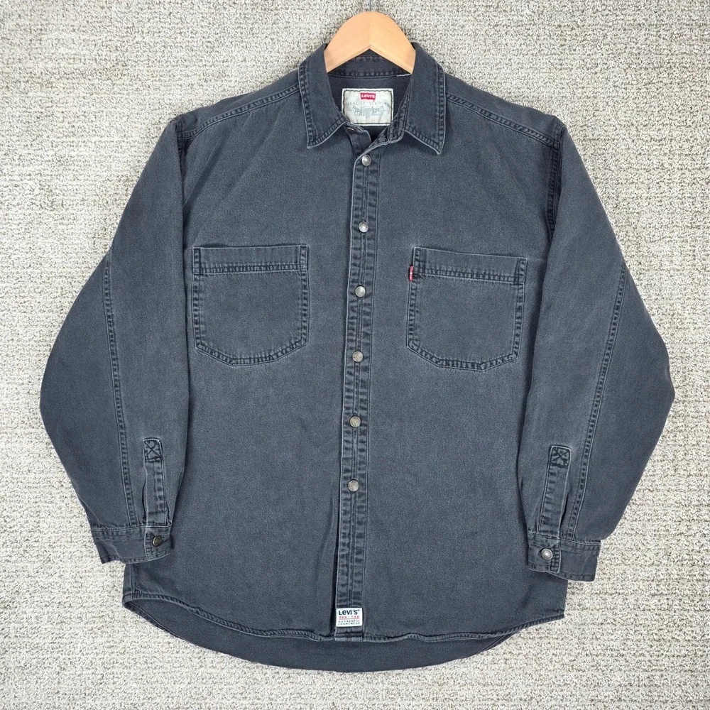 Vintage Levis Red Tab Mens Large Black Denim Long Sleeve Button Down Shirt